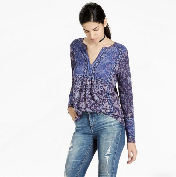 LUCKY BRAND SPLIT NECK BOHO PEASANT TOP SIZE SMALL EUC! - Picture 1 of 7